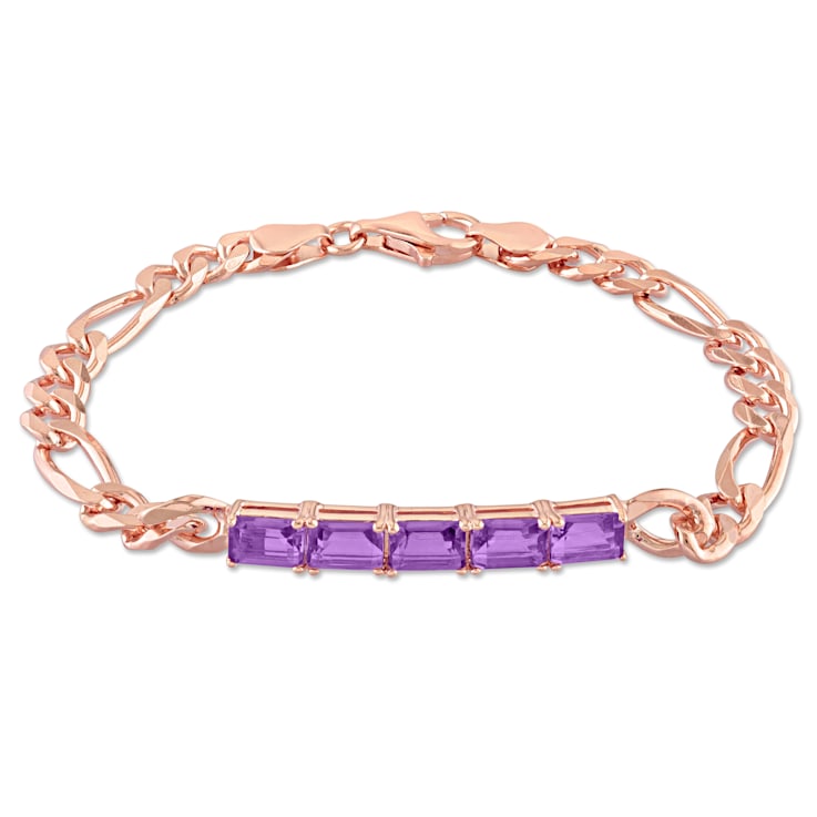 2 1/4 CT TGW Amethyst Link Bracelet in Rose Plated Rhodium Over Sterling Silver