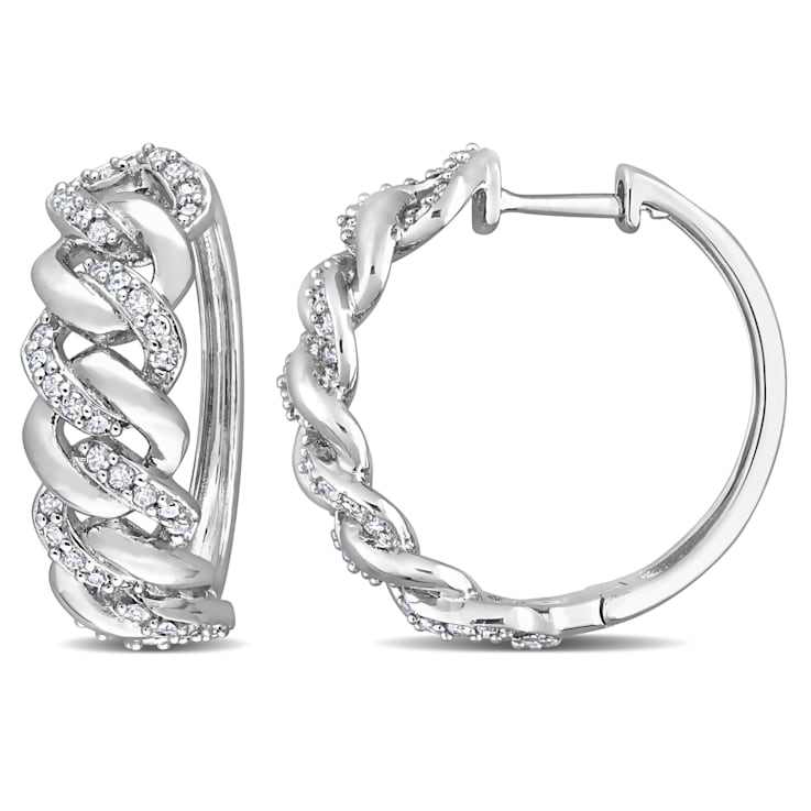 1/2 CT TW Diamond Oval Link Hoop Earrings in Sterling Silver