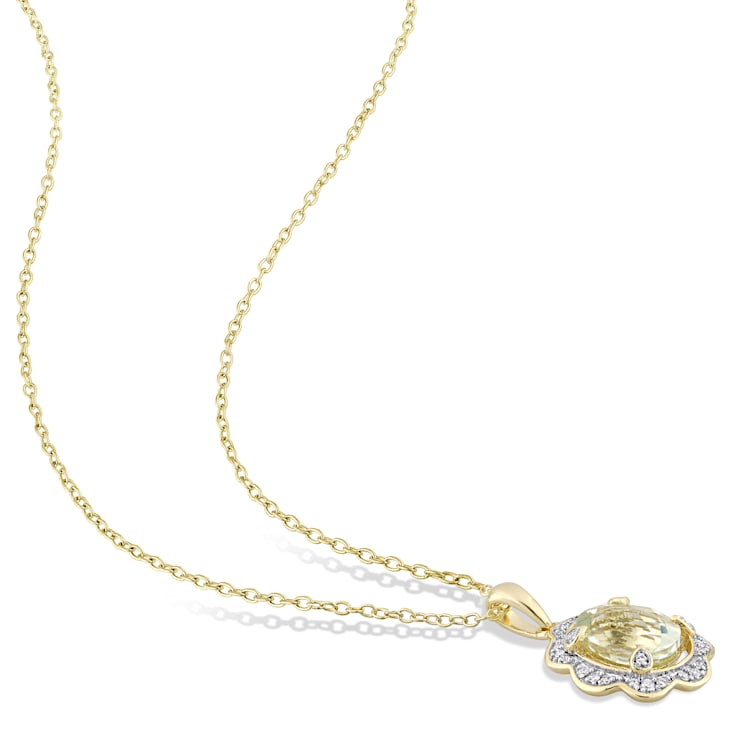 1 5/8 CT TGW Green Quartz and 1/10 CT TW Diamond Pendant with Chain in
Yellow Plated Sterling Silver