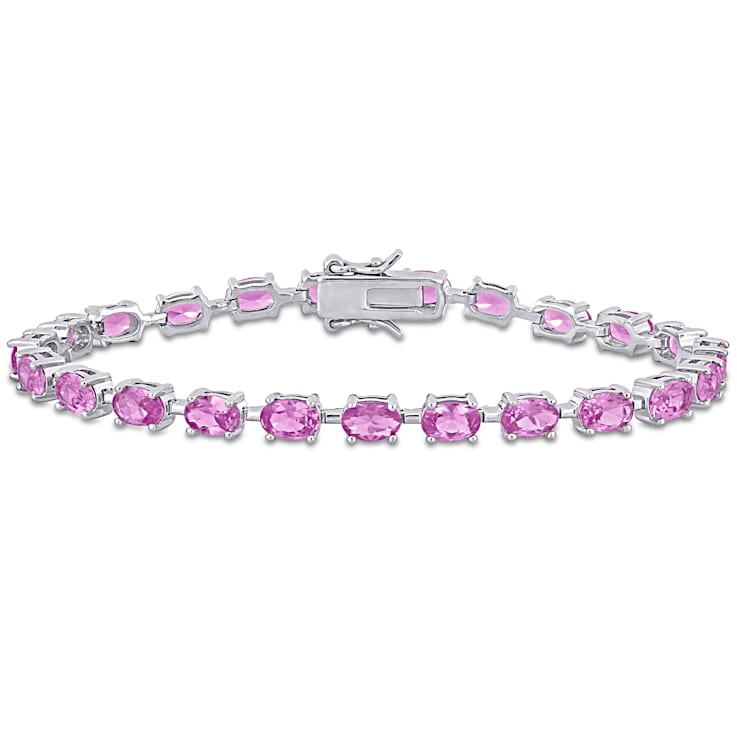 13 1/2 CT TGW Created Pink Sapphire Tennis Bracelet in Sterling Silver