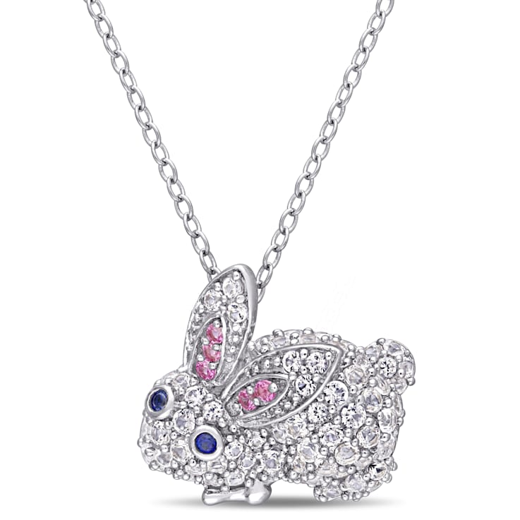 1 1/10 CT TGW Created Pink, White and Blue Sapphire Bunny Necklace in
Sterling Silver