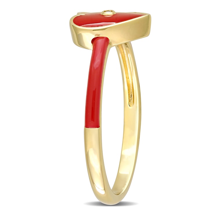 0.01 CT TGW Created White Sapphire Heart Red Enamel Ring in Yellow
Plated Sterling Silver