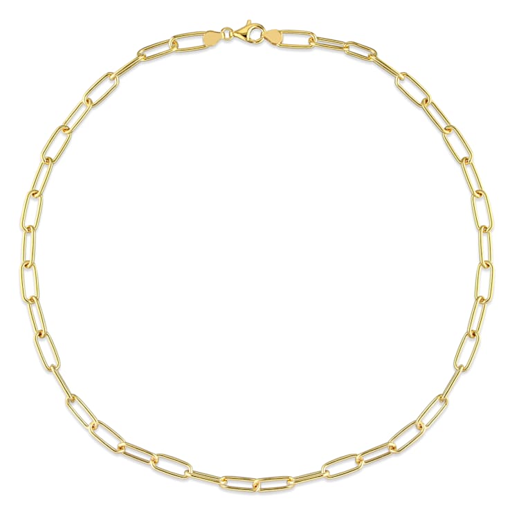 6MM Polished Paperclip Chain Necklace in Yellow Plated Sterling Silver