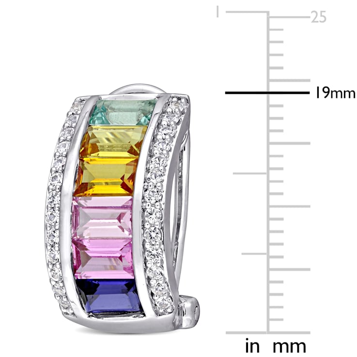 4-1/4ctw Multi-Color Created Sapphire Earrings in Sterling Silver