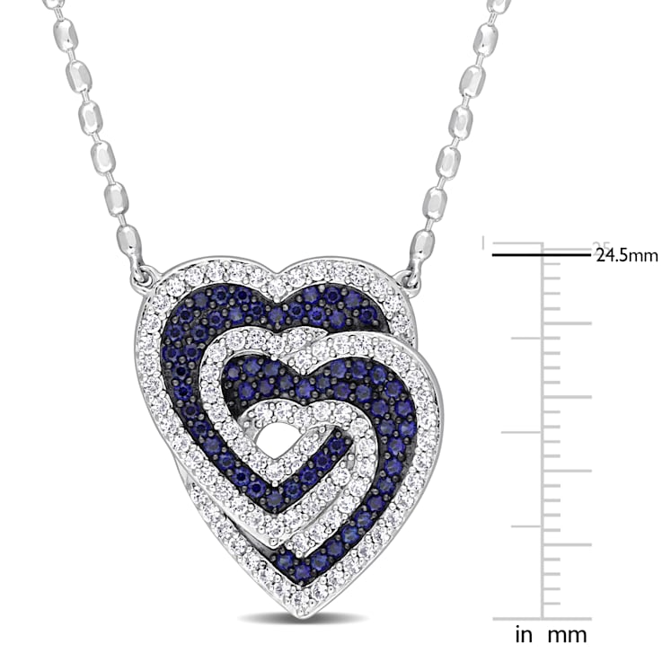 1 2/5 CT TGW Created Blue and White Sapphire Interlocking Hearts
Necklace in Sterling Silver