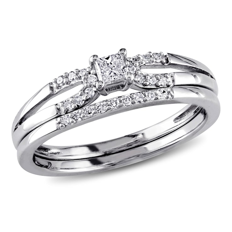 1/5 CT TW Princess Cut Diamond Split Shank Bridal Set in Sterling Silver