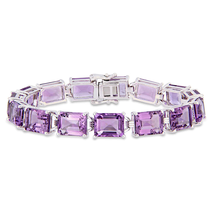 45 CT TGW Emerald-Cut Amethyst Tennis Bracelet in Sterling Silver