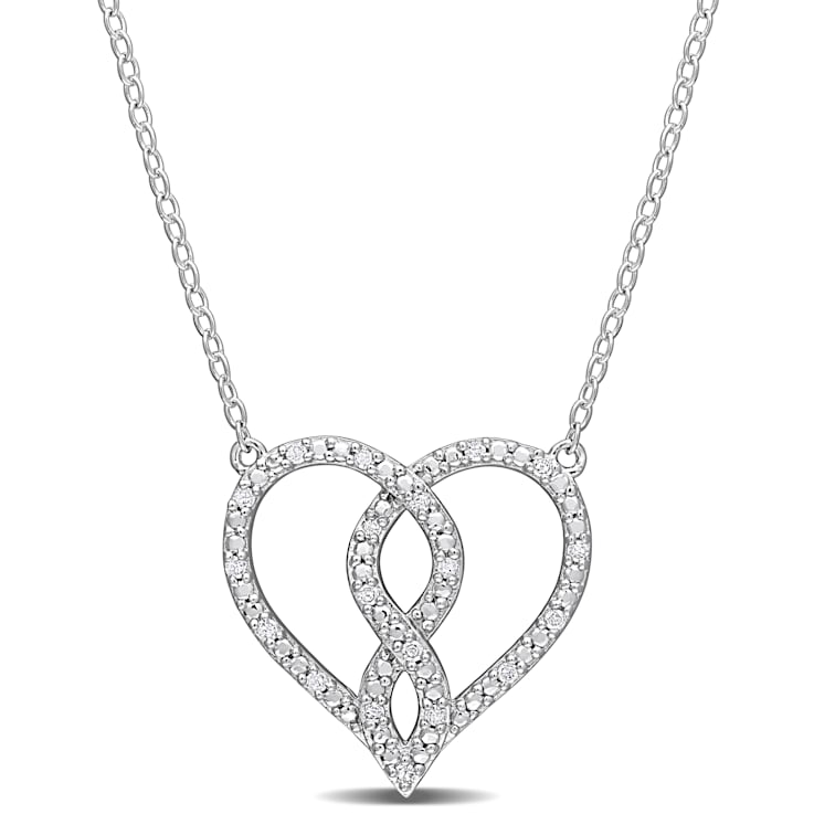 1/10 CT TDW Diamond Heart Pendant with Chain in Sterling Silver