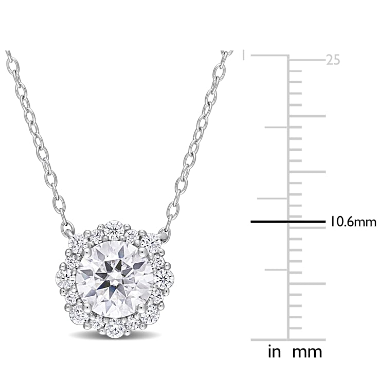 1 1/2 CT DEW Created Moissanite Halo Necklace in Sterling Silver