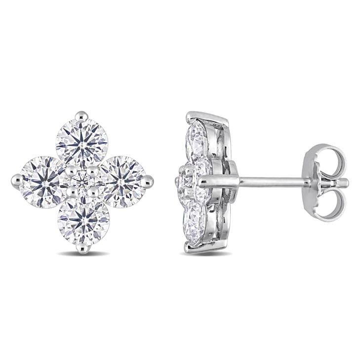 3 CT DEW Created Moissanite Floral Stud Earrings in Sterling Silver