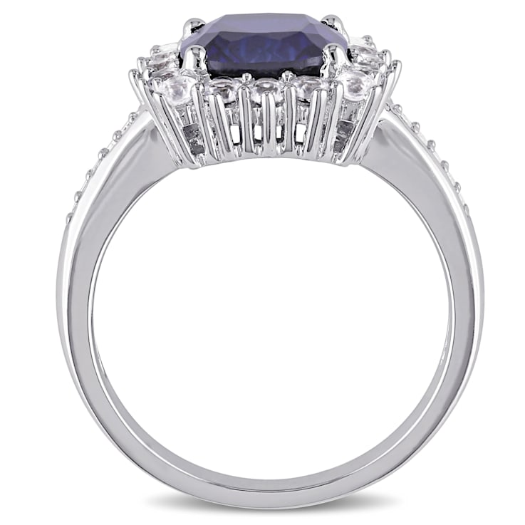 3 3/4 CT TGW Created Blue & White Sapphire with Diamond Accent Ring
in Sterling Silver