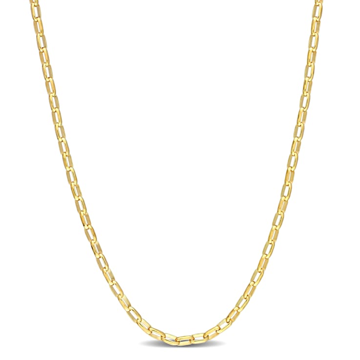 Fancy Rectangular Rolo Chain Necklace in Yellow Plated Sterling Silver