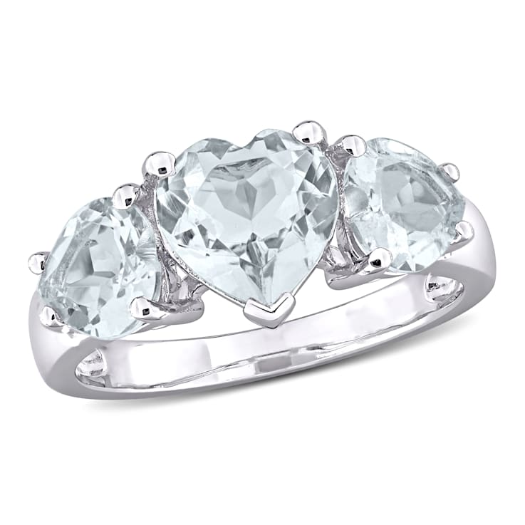 【予約販売品】 2 4/5 CT TGW Aquamarine 3-Stone Heart Ring in Sterling パック・フェイスマスク