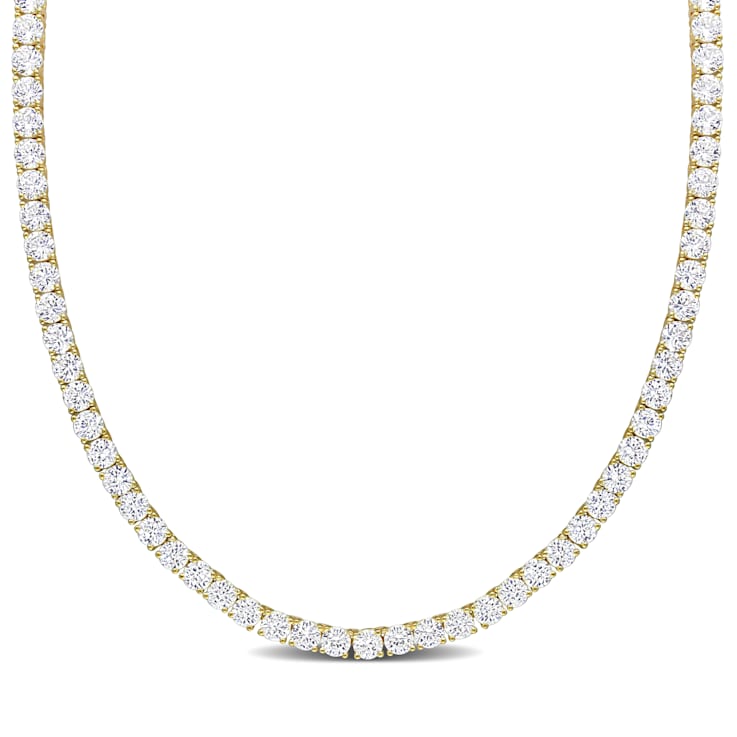 33 CT TGW Created White Sapphire Tennis Necklace in Yellow Plated
Sterling Silver