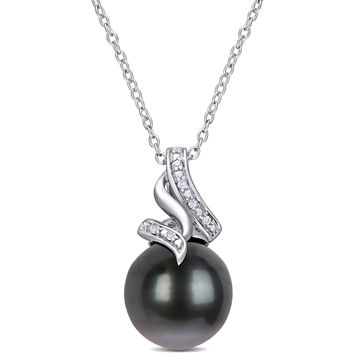 9-9.5MM Black Tahitian Cultured Pearl and Diamond Twist Pendant with
Chain in Sterling Silver