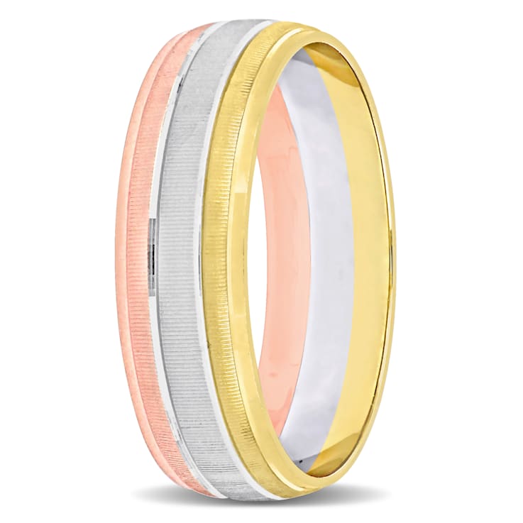 Men's 6mm Brushed Finish Wedding Band in 14K 3-Tone Gold