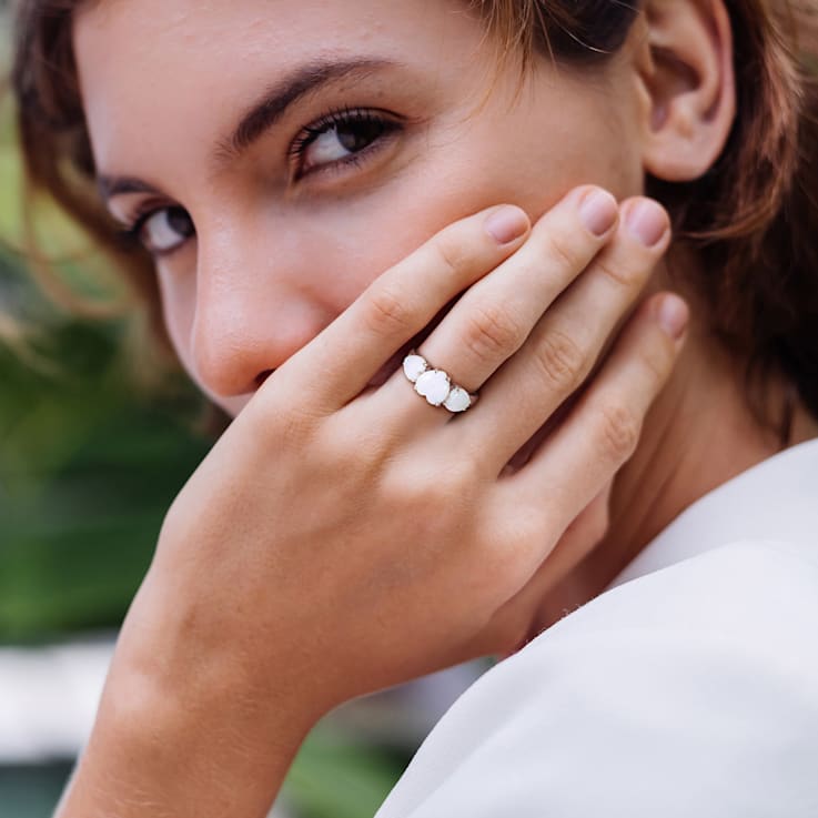 2 1/5 CT TGW Opal 3-Stone Heart Ring in Sterling Silver