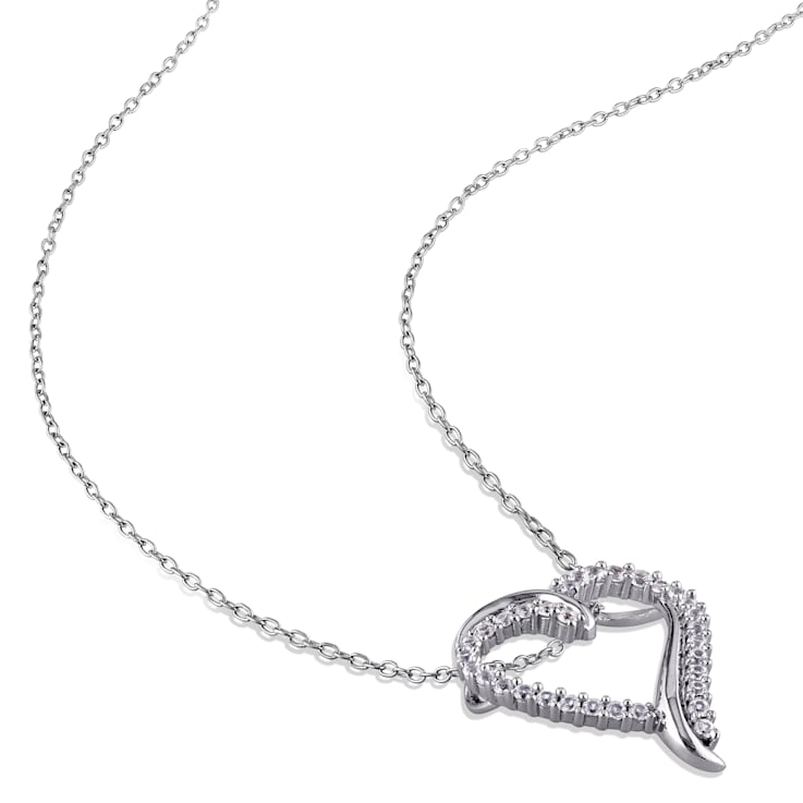 3/4 CT TGW Created White Sapphire Crossover Heart Pendant with Chain in
Sterling Silver