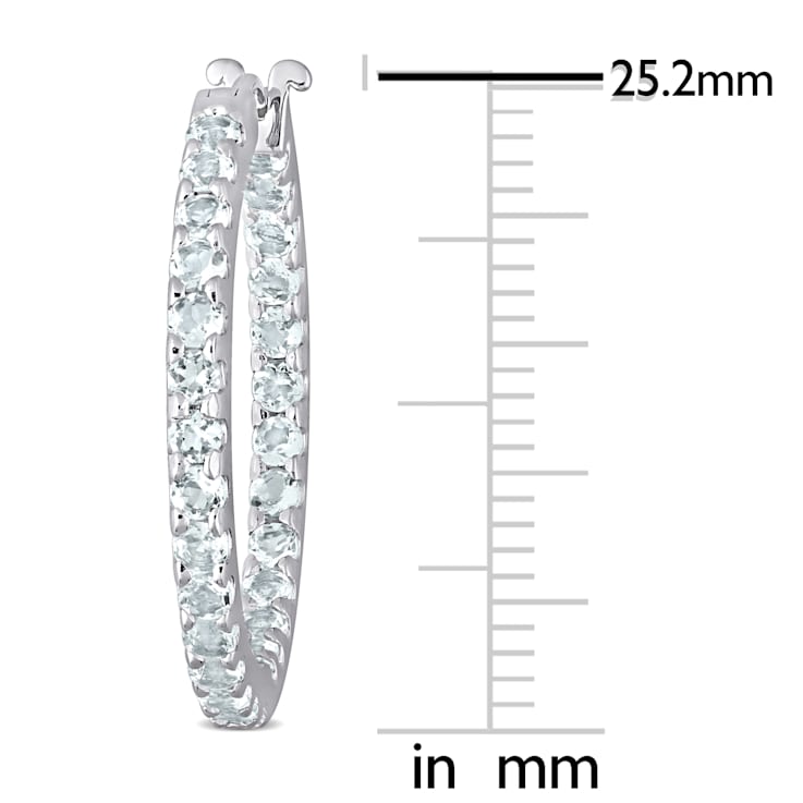 1 5/8 CT TGW Aquamarine Inside Outside Hoop Earrings in 10K White Gold