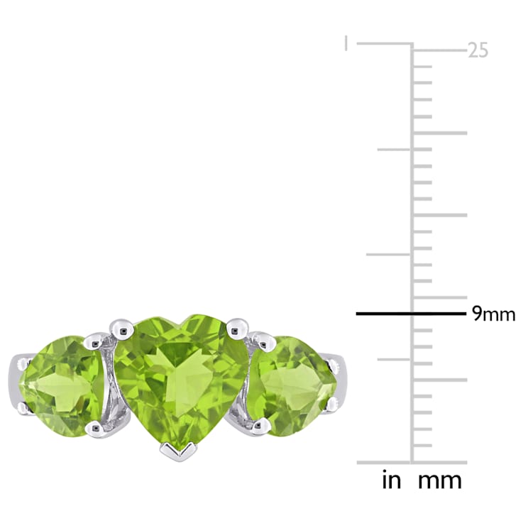 3 1/3 CT TGW Peridot 3-Stone Heart Ring in Sterling Silver