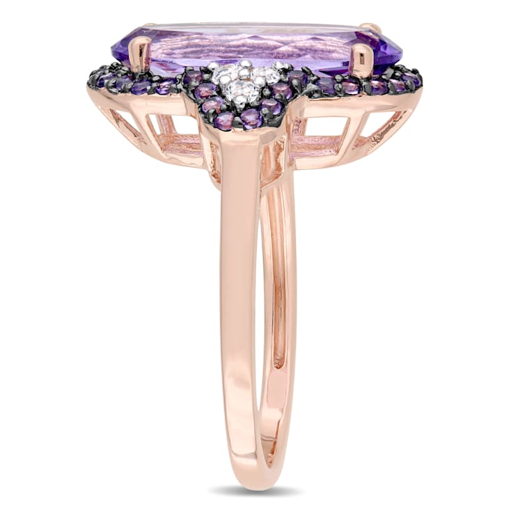 3 1/2 CT TGW Amethyst and White Topaz Ring in Rose Gold Plated Sterling Silver