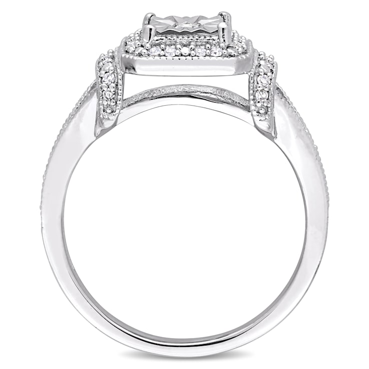 1/5 CT TW Diamond Halo Square Vintage Promise Ring in Sterling Silver