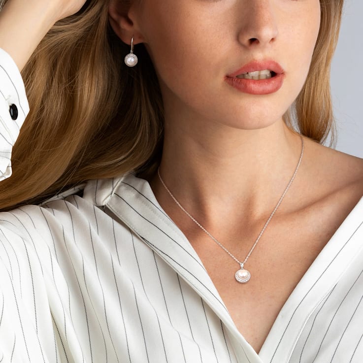 7.5-8MM Freshwater Cultured Pearl and 1/10 CT TW Diamond Earrings and
Pendant Set in Sterling Silver