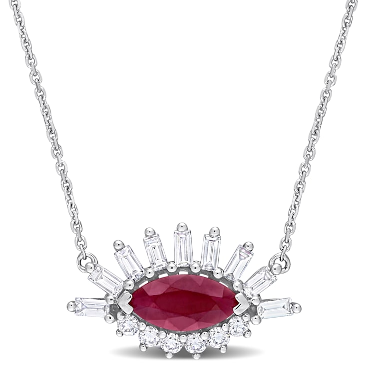 1/5 CT TGW Ruby and 7/8 CT TW Diamond Eye Pendant with Chain in 14K
White Gold