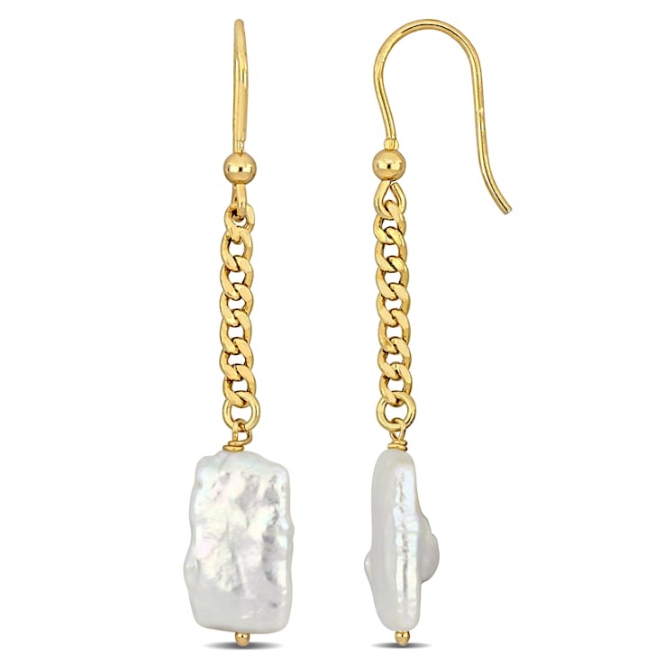Freshwater Cultured Pearl Earrings with Curb Links Chain in Yellow
Plated Sterling Silver
