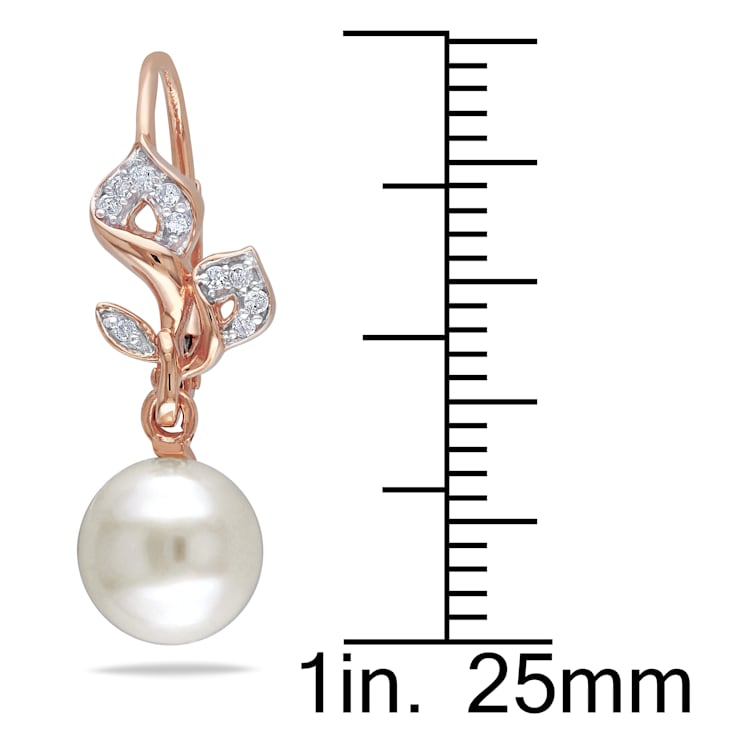 7.5-8MM Freshwater Cultured Pearl and 1/10 CT TW Diamond Leaf Earrings
in 10K Rose Gold