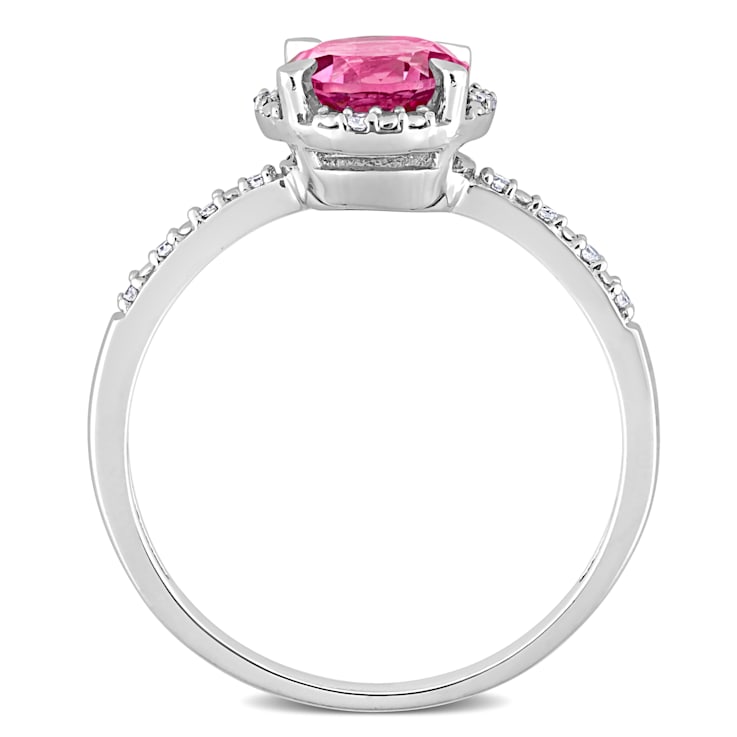 1 3/5 CT TGW Pink Topaz and Diamond Accent Halo Engagement Ring in 10K
White Gold
