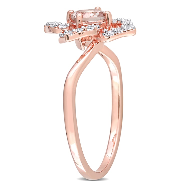 4/5 CTW Morganite and White Topaz Floral Ring in Rose Plated Sterling Silver