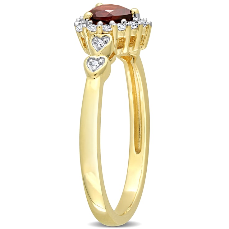 5/8 CTW Garnet and Diamond Accent Promise Ring in Yellow Plated Sterling Silver