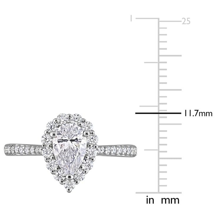 1 3/8 CT DEW Created Moissanite Teardrop Halo Engagement Ring in
Sterling Silver