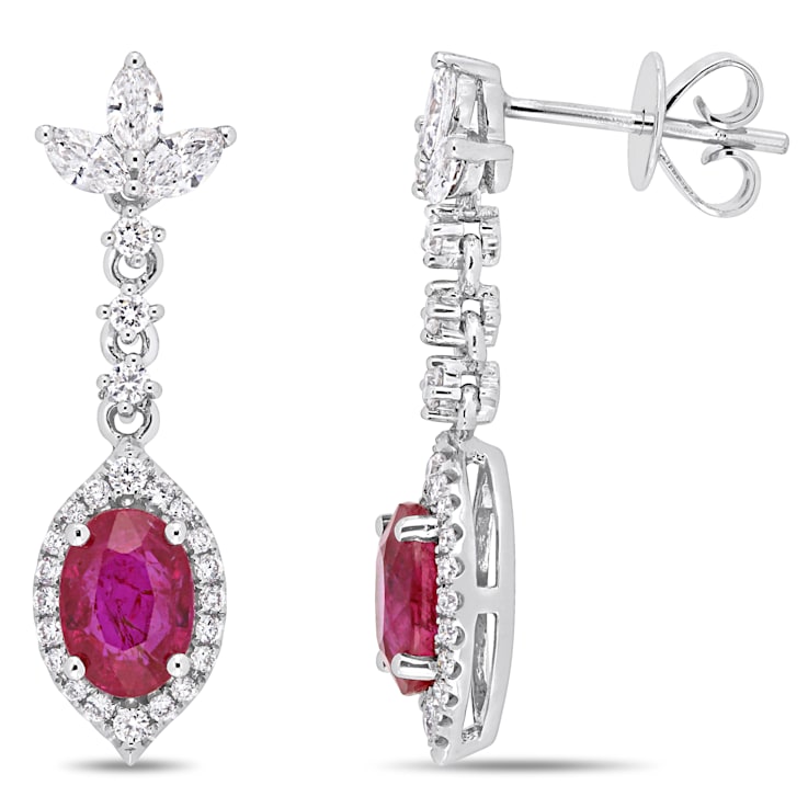 1 7/8 CT TGW Ruby-CN and 3/4 CT TW Diamond Dangle Earrings in 14K White Gold