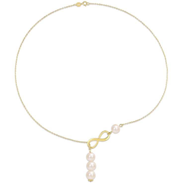 8-9.5 MM Freshwater Cultured Pearl Infinity Lariat Necklace in 18K
Yellow Gold Over Sterling Silver