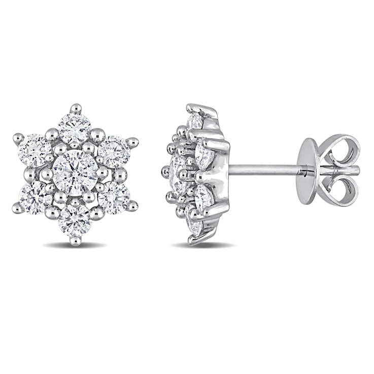 1 CT TDW Diamond Cluster Stud Earrings in 14k White Gold