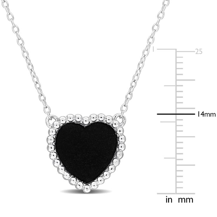 5 CT TGW Black Agate Necklace with Beaded Halo in Sterling Silver