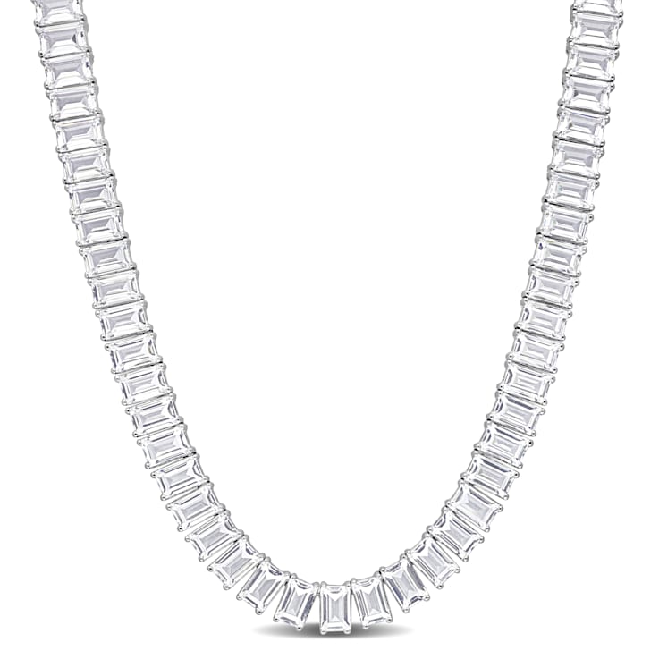 73 1/2 CT TGW Created White Sapphire Tennis Necklace in Sterling Silver