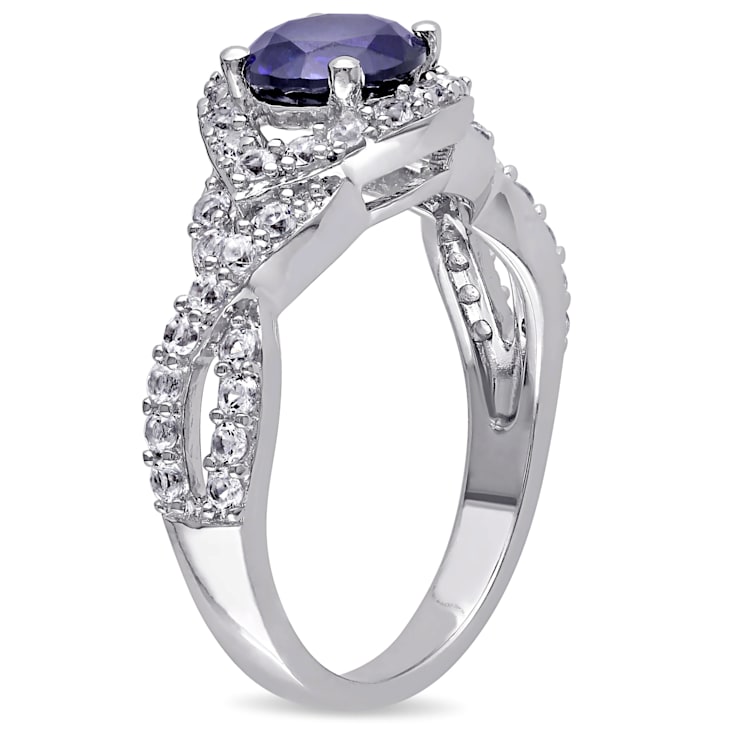 2 1/10 CT TGW Created Blue and Created White Sapphire Crossover Twist
Ring in Sterling Silver