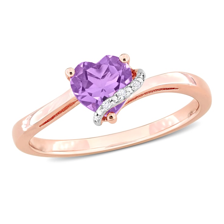 3/5 CT TGW Amethyst and Diamond Accent Heart Wrap Ring in Rose Plated
Sterling Silver