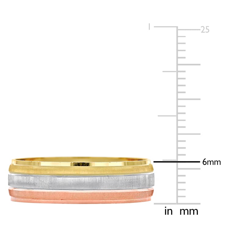 Men's 6mm Brushed Finish Wedding Band in 14K 3-Tone Gold