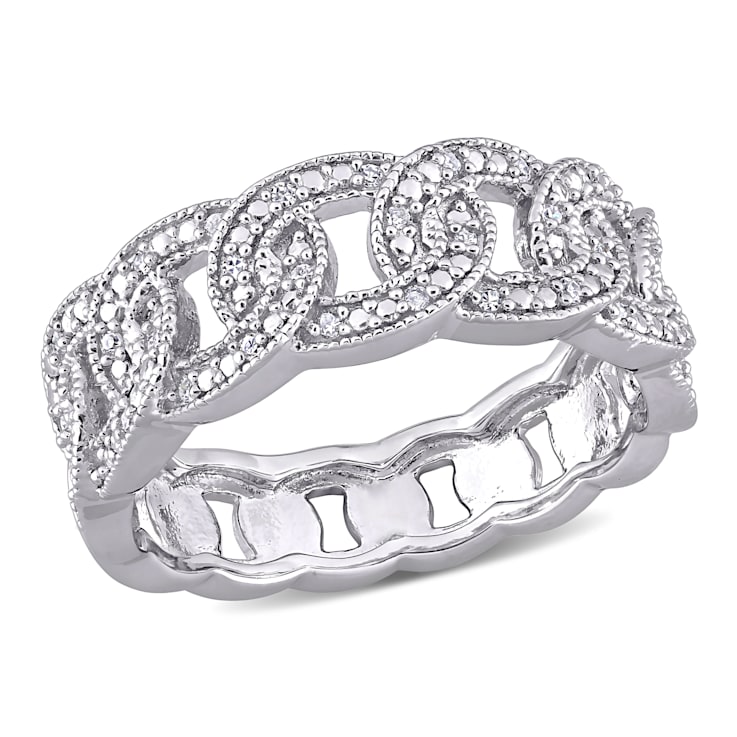 1/10 Ct TW Diamond Link Ring in Sterling Silver