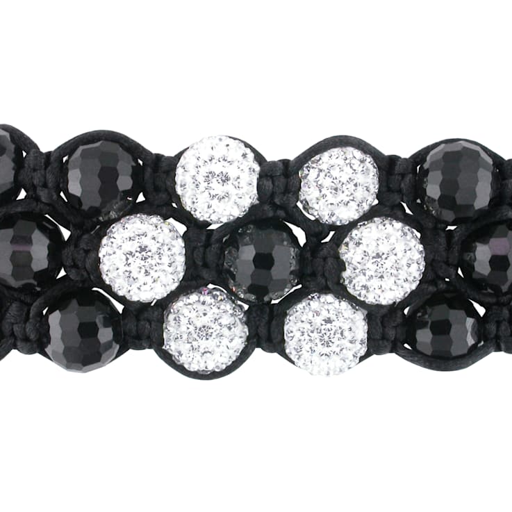 Shambhala Bracelet on Black Silk Cord with Black and White Cubic
Zirconia Beads