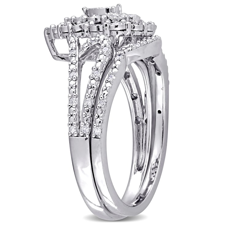 1/4 CT TW Diamond Vintage Ring Set Set in Sterling Silver