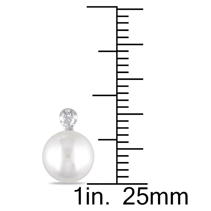 8-8.5MM White Cultured Freshwater Pearl and Diamond Stud Earrings in
Sterling Silver