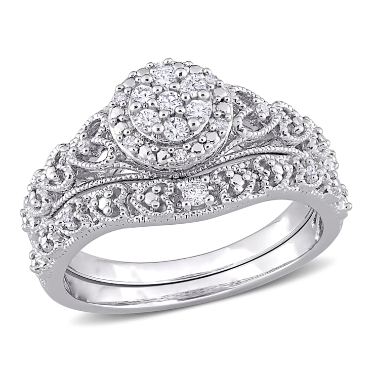 1/5 CT TW Diamond Vintage Bridal Set in Sterling Silver