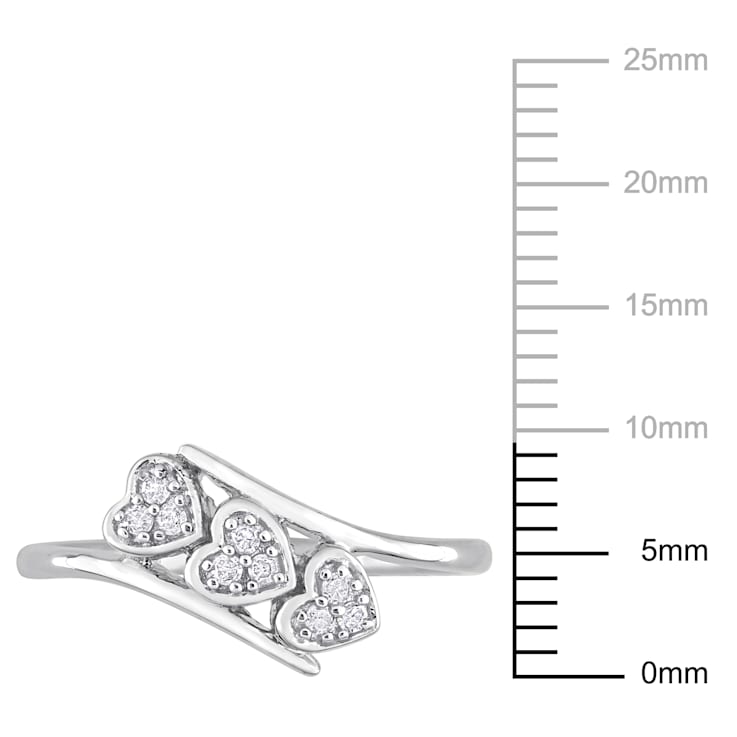 1/10 CT TW Diamond Triple Heart Bypass Promise Ring in Sterling Silver