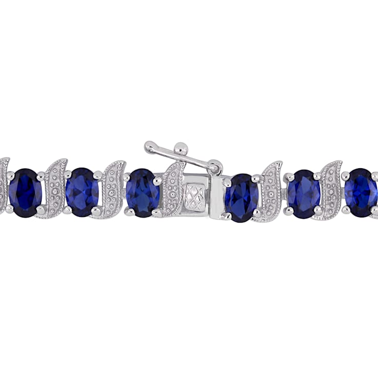 13 1/5 CT TGW Created Blue Sapphire and Diamond Accent S-Link Bracelet
in Sterling Silver