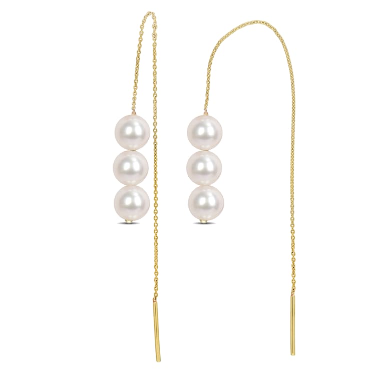 6-6.5MM Freshwater Cultured Pearl Threader Earrings in 10K Yellow Gold